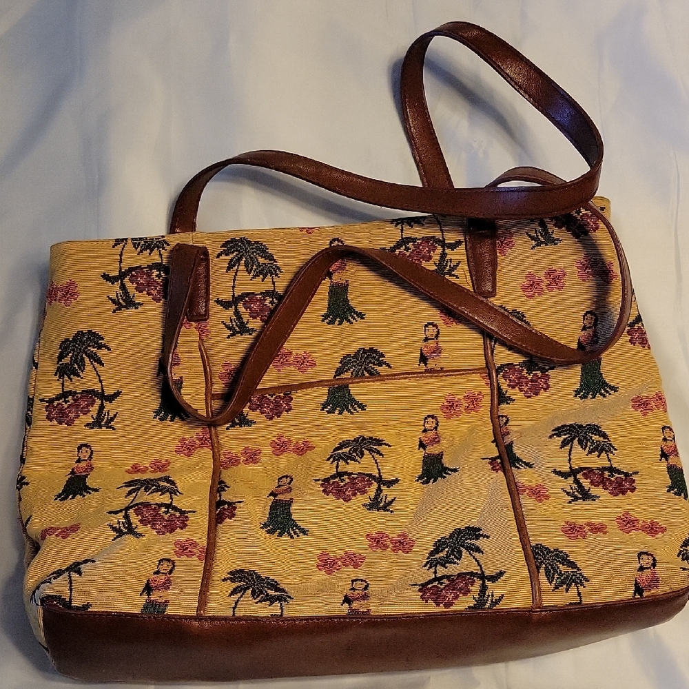 Tropical Print Tan and Brown Women's Bag